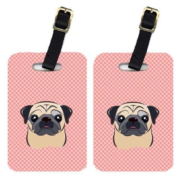 Carolines Treasures Carolines Treasures BB1262BT Pair Of Checkerboard Pink Fawn Pug Luggage Tags BB1262BT - main
